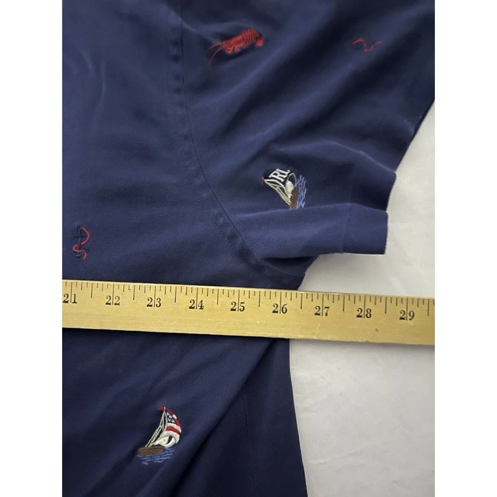 Ralph Lauren Knit Oxford Polo Shirt Men's Size 2XB Blue AOP Sailboats Lobsters